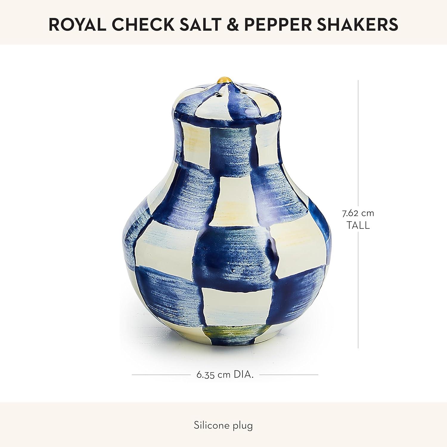 image:imageMACKENZIECHILDS Enamel Salt and Pepper Shakers Kitchen Table Spice Shaker Set BrownandWhite Mocha Check LargeRoyal Check