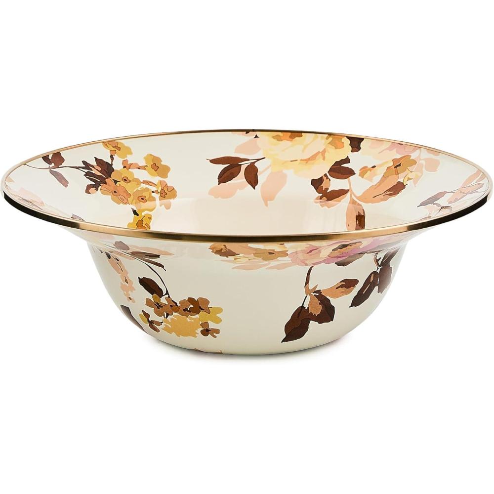 image:imageMACKENZIECHILDS Enamel Serving Bowl Serveware and Kitchen Decor Wild Rose WhiteWhite Wild Rose