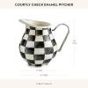 MACKENZIE-CHILDS Enamel Pitcher with Spout for Water, Cut Flowers, and Home Decor, 3 Quarts, Brown-and-White Mocha Check(Courtly Check)
