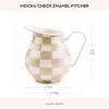 MACKENZIE-CHILDS Enamel Pitcher with Spout for Water, Cut Flowers, and Home Decor, 3 Quarts, Brown-and-White Mocha Check(Mocha Check)