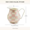 MACKENZIE-CHILDS Enamel Pitcher with Spout for Water, Cut Flowers, and Home Decor, 3 Quarts, Brown-and-White Mocha Check(Rosy Check)