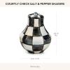 MACKENZIE-CHILDS Enamel Salt and Pepper Shakers, Kitchen Table Spice Shaker Set, Brown-and-White Mocha Check, Large(Courtly Check)