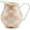 MACKENZIE-CHILDS Enamel Pitcher with Spout for Water, Cut Flowers, and Home Decor, 3 Quarts, Brown-and-White Mocha Check(Rosy Check)