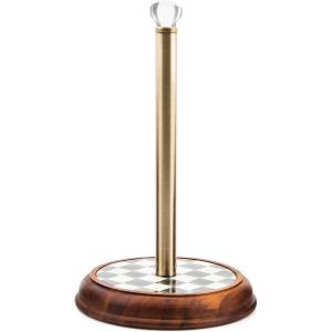 MACKENZIE-CHILDS Wood Paper Towel Holder, Decorative Paper Towel Holder for Kitchen, Brown-and-White Mocha Check(Courtly Check)