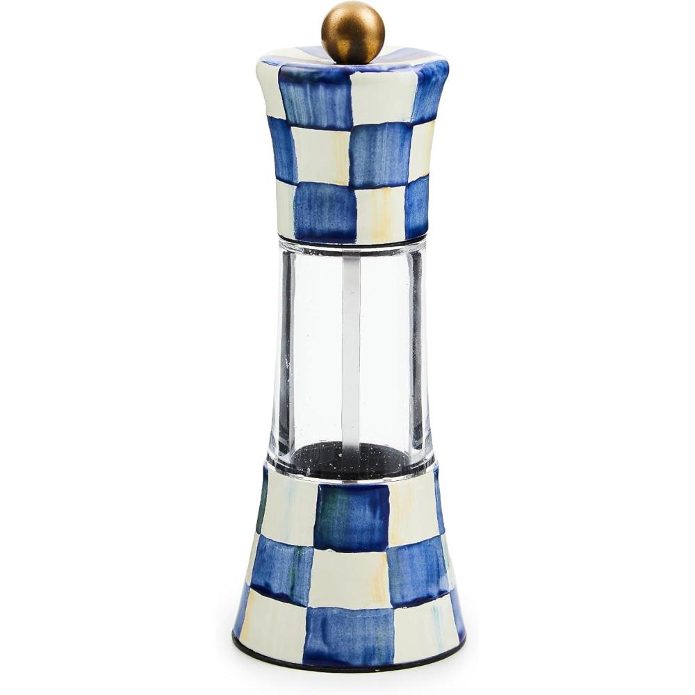 image:imageMACKENZIECHILDS Enamel Grinder Refillable Manual Salt Grinder and Pepper Grinder BlueandWhite Royal CheckBlue