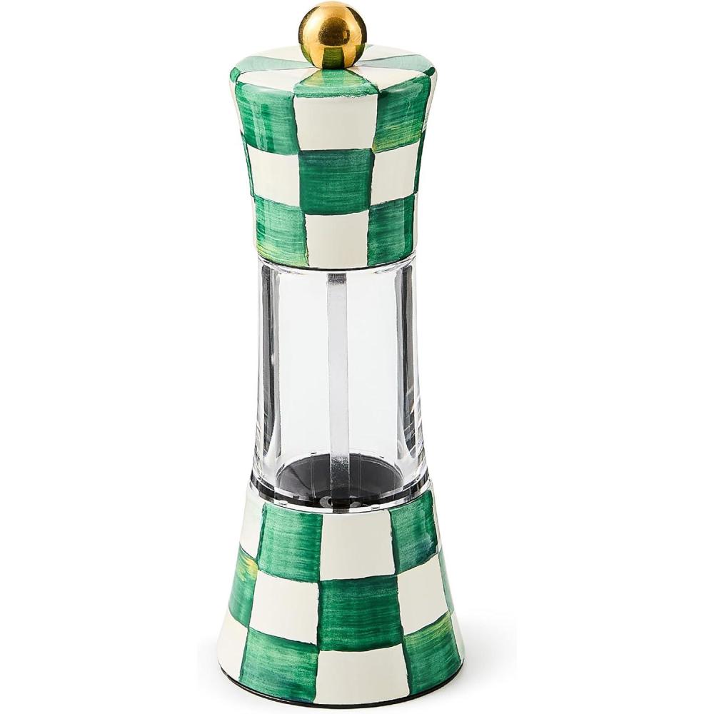 image:imageMACKENZIECHILDS Enamel Grinder Refillable Manual Salt Grinder and Pepper Grinder BlueandWhite Royal CheckEmerald Check