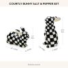 MACKENZIE-CHILDS Bunny Salt and Pepper Shaker Set, Ceramic Salt and Pepper Holders, Black-and-White Courtly Check
