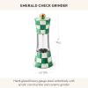 MACKENZIE-CHILDS Enamel Grinder, Refillable Manual Salt Grinder and Pepper Grinder, Blue-and-White Royal Check(Emerald Check)