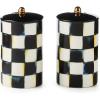 MACKENZIE-CHILDS Farmhouse Salt and Pepper Shaker Set, Ceramic Salt and Pepper Holders, Black-and-White Courtly Check