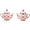 MACKENZIE-CHILDS Teapot Salt and Pepper Shaker Set, Ceramic Salt and Pepper Holders, Pink-and-White Rosy Check