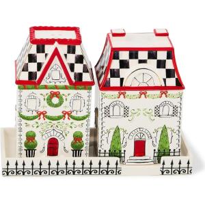 MACKENZIE-CHILDS Ceramic Salt and Pepper Shaker Set, Salt and Pepper Holders, Holly Village