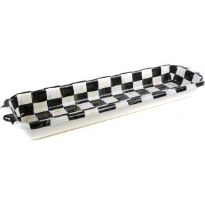 MACKENZIE-CHILDS Enamel Baguette Dish, Serving Dish for Sliced French Baguette Bread, Black-and-White Courtly Check(Courtly Check)