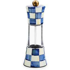 MACKENZIE-CHILDS Enamel Grinder, Refillable Manual Salt Grinder and Pepper Grinder, Blue-and-White Royal Check(Blue)