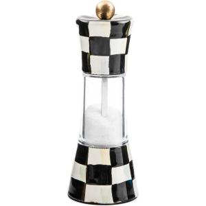 MACKENZIE-CHILDS Enamel Grinder, Refillable Manual Salt Grinder and Pepper Grinder, Blue-and-White Royal Check(Courtly Check)