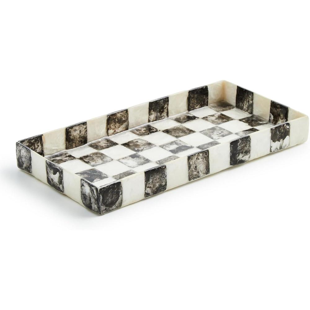 image:imageMACKENZIECHILDS Capiz Vanity Tray Rectangular Tray Decor BlackandWhite Courtly CheckCourtly Check
