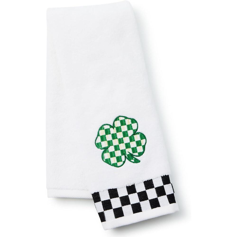 image:imageMACKENZIECHILDS Hand Towel Cute Decorative Hand Towel for Bathroom and Kitchen Rainbow Micro CheckLucky Clover