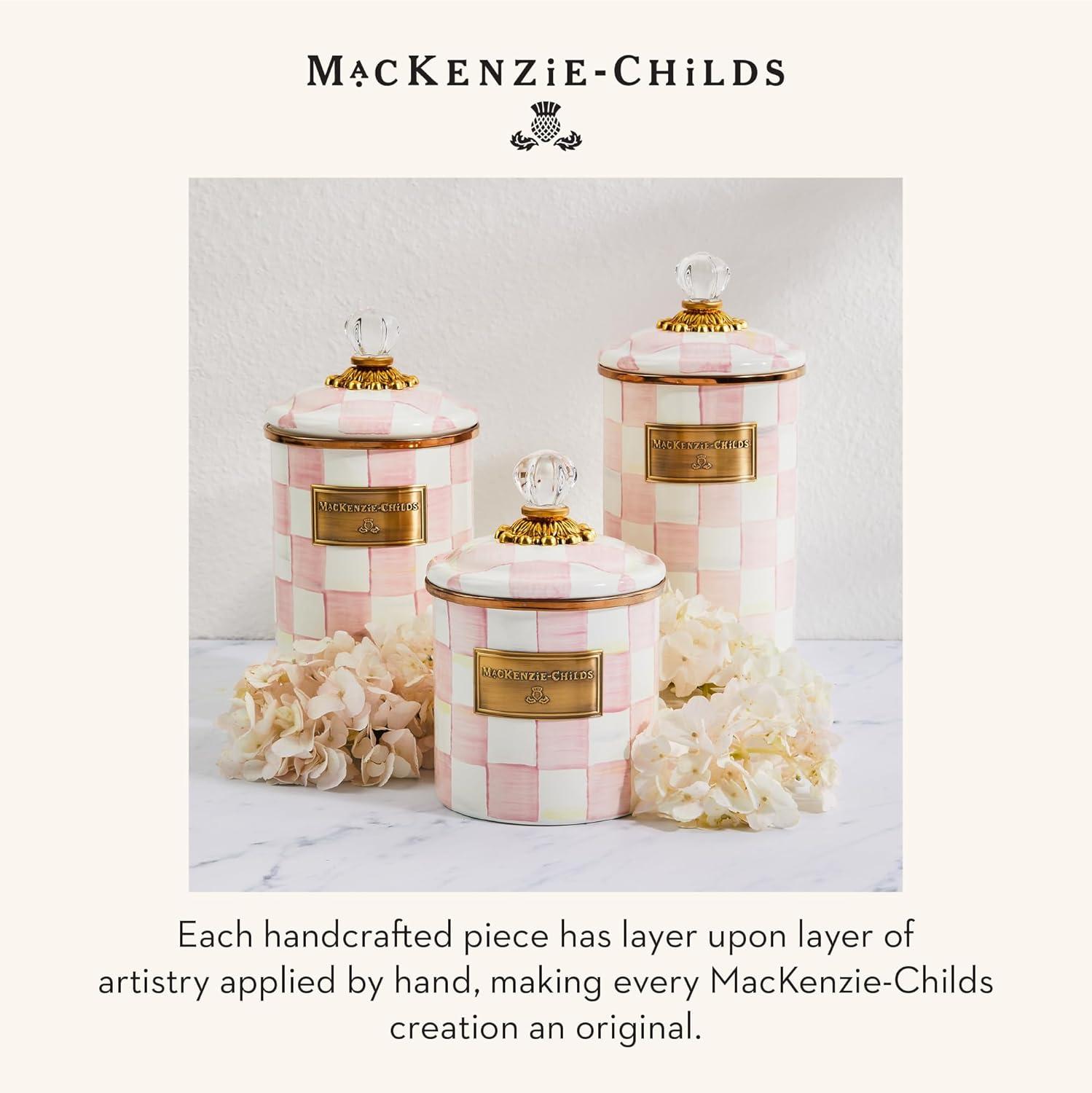 image:imageMACKENZIECHILDS Medium Enamel Canister Kitchen Storage Container with Lid BrownandWhite Mocha CheckRosy Check