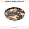 MACKENZIE-CHILDS Enamel Round Tray, Unique Serving Platter for Food and Drinks, Brown-and-White Mocha Check(Brown Wild Rose)