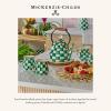 MACKENZIE-CHILDS Enamel Round Tray, Unique Serving Platter for Food and Drinks, Brown-and-White Mocha Check(Emerald Check)
