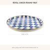 MACKENZIE-CHILDS Enamel Round Tray, Unique Serving Platter for Food and Drinks, Brown-and-White Mocha Check(Royal Check)