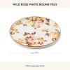 MACKENZIE-CHILDS Enamel Round Tray, Unique Serving Platter for Food and Drinks, Brown-and-White Mocha Check(White Wild Rose)