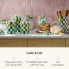 MACKENZIE-CHILDS Medium Enamel Canister, Kitchen Storage Container with Lid, Brown-and-White Mocha Check(Emerald Check)