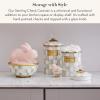 MACKENZIE-CHILDS Medium Enamel Canister, Kitchen Storage Container with Lid, Brown-and-White Mocha Check(Sterling Check)