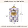 MACKENZIE-CHILDS Medium Enamel Canister, Kitchen Storage Container with Lid, Brown-and-White Mocha Check(Violet Check)