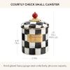 MACKENZIE-CHILDS Small Enamel Canister, Kitchen Storage Container with Lid, Brown-and-White Mocha Check(Courtly Check)