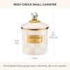 MACKENZIE-CHILDS Small Enamel Canister, Kitchen Storage Container with Lid, Brown-and-White Mocha Check(Rosy Check)