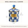 MACKENZIE-CHILDS Small Enamel Canister, Kitchen Storage Container with Lid, Brown-and-White Mocha Check(Royal Check)