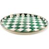 MACKENZIE-CHILDS Enamel Round Tray, Unique Serving Platter for Food and Drinks, Brown-and-White Mocha Check(Emerald Check)