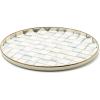 MACKENZIE-CHILDS Enamel Round Tray, Unique Serving Platter for Food and Drinks, Brown-and-White Mocha Check(Sterling Check)