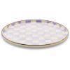 MACKENZIE-CHILDS Enamel Round Tray, Unique Serving Platter for Food and Drinks, Brown-and-White Mocha Check(Violet Check)