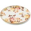 MACKENZIE-CHILDS Enamel Round Tray, Unique Serving Platter for Food and Drinks, Brown-and-White Mocha Check(White Wild Rose)