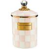 MACKENZIE-CHILDS Medium Enamel Canister, Kitchen Storage Container with Lid, Brown-and-White Mocha Check(Rosy Check)