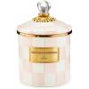 MACKENZIE-CHILDS Small Enamel Canister, Kitchen Storage Container with Lid, Brown-and-White Mocha Check(Rosy Check)