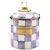 MACKENZIE-CHILDS Small Enamel Canister, Kitchen Storage Container with Lid, Brown-and-White Mocha Check(Violet Check)