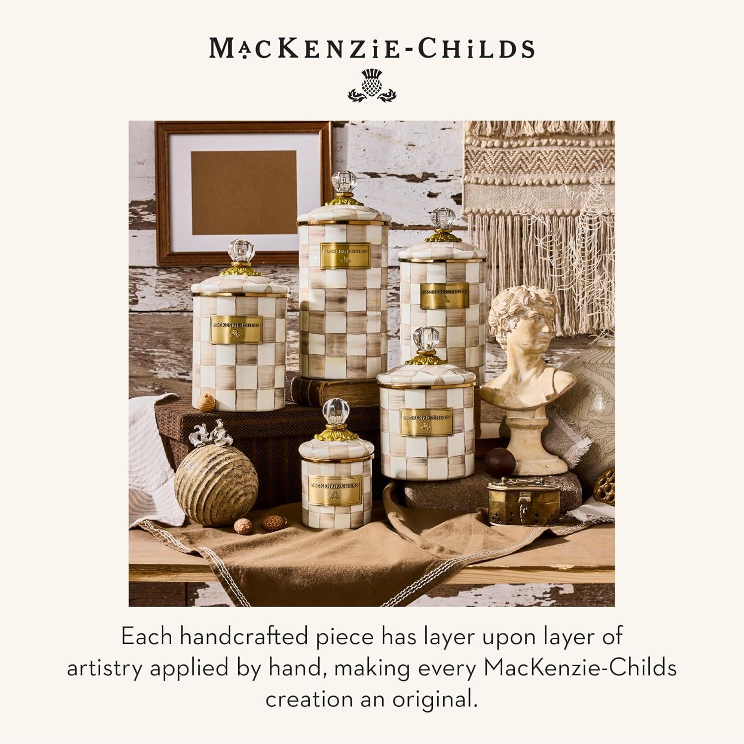 image:imageMACKENZIECHILDS Large Enamel Canister Kitchen Storage Container with Lid BrownandWhite Mocha CheckMocha Check