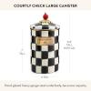 MACKENZIE-CHILDS Large Enamel Canister, Kitchen Storage Container with Lid, Brown-and-White Mocha Check(Courtly Check)