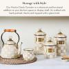 MACKENZIE-CHILDS Large Enamel Canister, Kitchen Storage Container with Lid, Brown-and-White Mocha Check(Mocha Check)