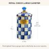 MACKENZIE-CHILDS Large Enamel Canister, Kitchen Storage Container with Lid, Brown-and-White Mocha Check(Royal Check)