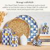 MACKENZIE-CHILDS Large Enamel Canister, Kitchen Storage Container with Lid, Brown-and-White Mocha Check(Royal Check)