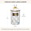 MACKENZIE-CHILDS Large Enamel Canister, Kitchen Storage Container with Lid, Brown-and-White Mocha Check(Sterling Check)