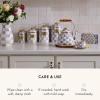 MACKENZIE-CHILDS Large Enamel Canister, Kitchen Storage Container with Lid, Brown-and-White Mocha Check(Violet Check)