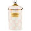 MACKENZIE-CHILDS Large Enamel Canister, Kitchen Storage Container with Lid, Brown-and-White Mocha Check(Rosy Check)