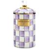 MACKENZIE-CHILDS Large Enamel Canister, Kitchen Storage Container with Lid, Brown-and-White Mocha Check(Violet Check)