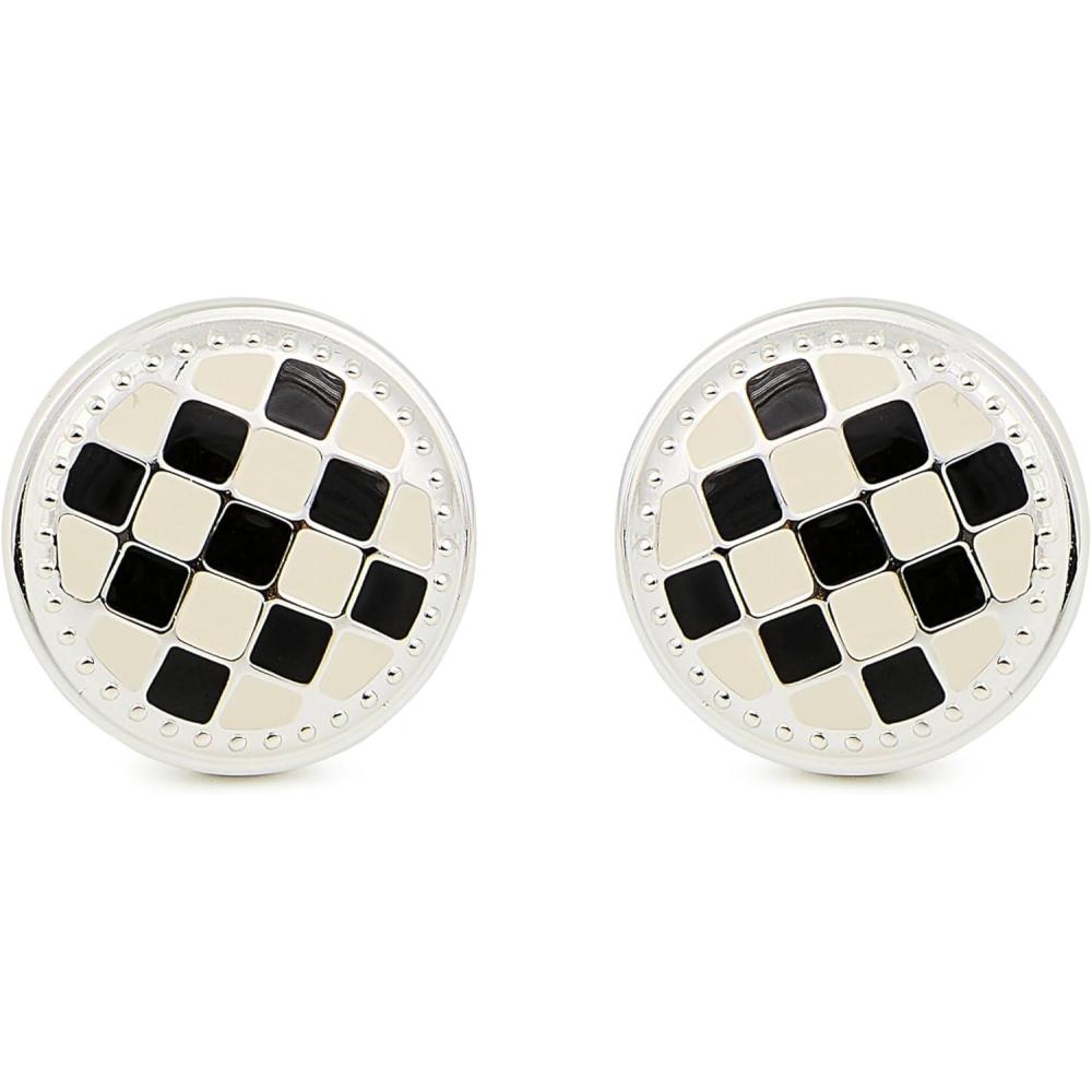 image:imageMACKENZIECHILDS Set of 2 SilverPlated Knobs Decorative Drawer Pull Knobs BlackandWhite Check