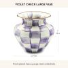 MACKENZIE-CHILDS Enamel Large Vase, Unique Flower-Vase Decor, Brown-and-White Mocha Check(Violet Check)