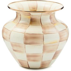 MACKENZIE-CHILDS Enamel Large Vase, Unique Flower-Vase Decor, Brown-and-White Mocha Check(Mocha Check)